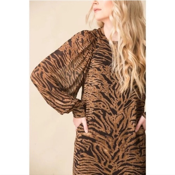 GANNI Tiger Print Dress NWT Size 34 Size US 2 Animal Print Mobwife Chic Viscose - Picture 3 of 16